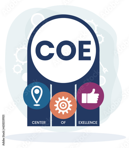 COE - Center of Excellence acronym. business concept background. vector illustration concept with keywords and icons. lettering illustration with icons for web banner, flyer