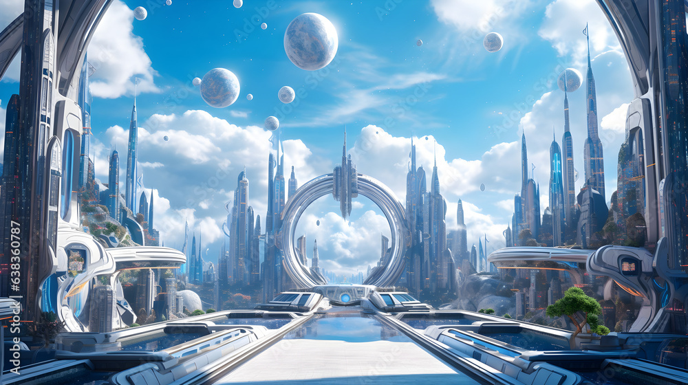 Futuristic city-centered hyper loops gateway, AI machine learning ...