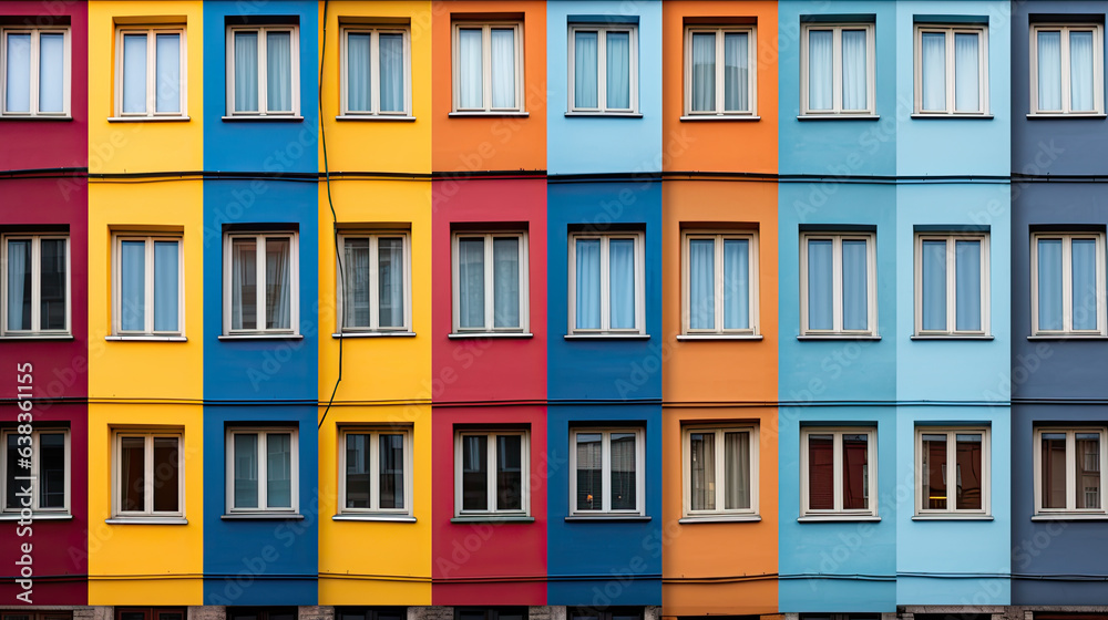 colorful facade with many windows.