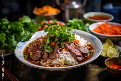 Vietnamese pho, in a bustling street market