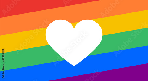 Pride, LGBT flag. Poster, banner or Rainbow flag of LGBT. Colorful rainbow lgbt flag for pride. Print for t-shirt of rainbow six colors flag with heart sign on background. Vector Illustration