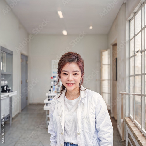 photo of asian woman in white lab coat at modern laboratory, generative AI Free Download photo of asian woman in white lab coat at modern laboratory, generative AI - GFXLoad