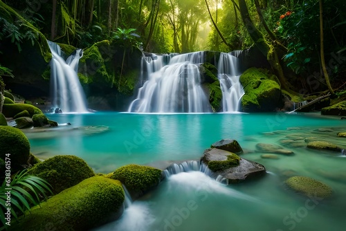 Thailand's breathtaking waterfall located in a deep forest