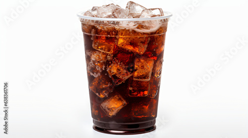 Cola in a plastic cup on white background

