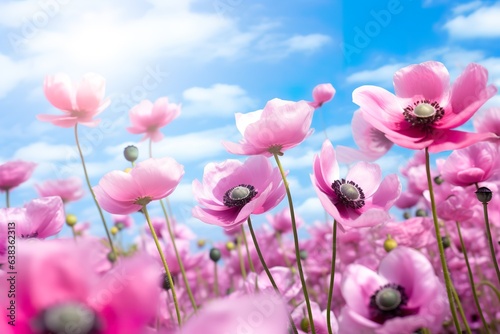 Graceful Blooms: Pink Anemone Flowers Outdoors