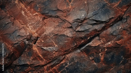 Dark red orange brown rock texture with cracks. Close-up. Rough mountain surface created with Generative AI