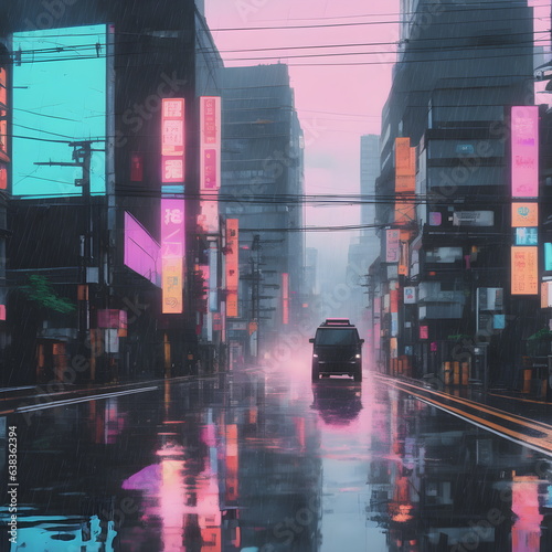 Digital Illustration of a Tokyo, Japan. generative ai photo