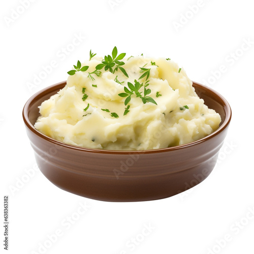 Valokuvatapetti mashed potatoes in a bowl isolated on white background, png file.