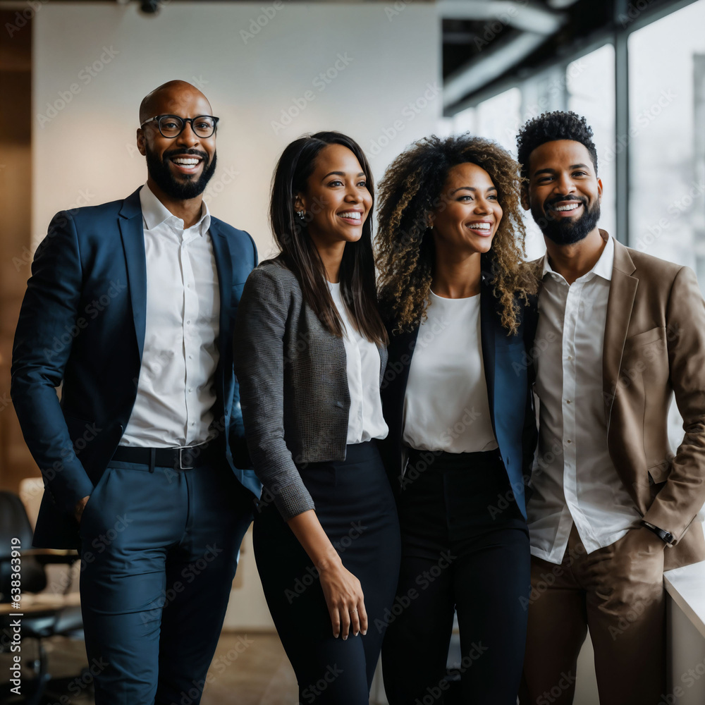 Fototapeta premium group of happy working people at the office, generative AI