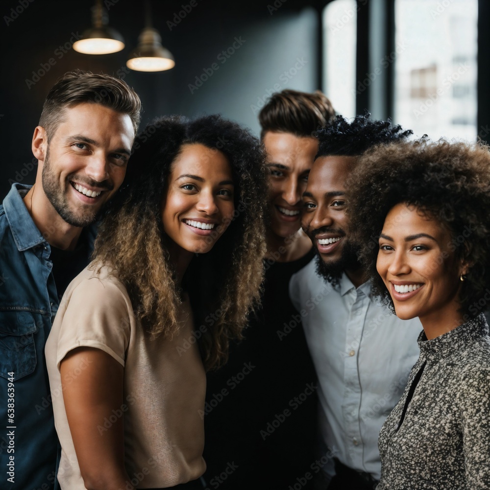 Fototapeta premium group of happy working people at the office, generative AI
