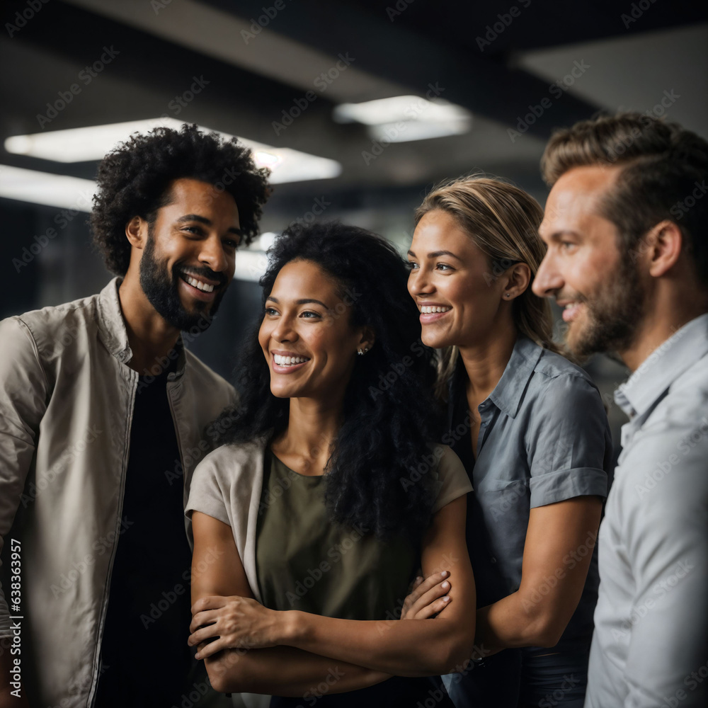 Obraz premium group of happy working people at the office, generative AI