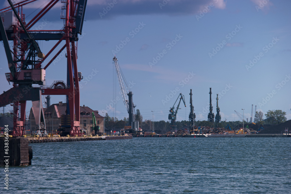 port, dźwig, przemysłowy, budowa, przemysł, ładunek, sprzęt, transport, stal, dok, eksport, logistyka, fracht,  import, metal, handel,