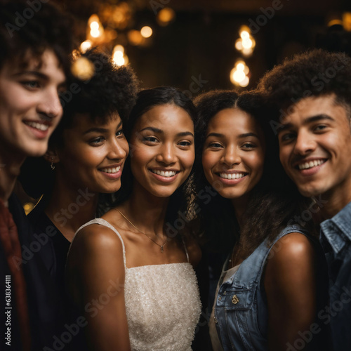 group of happy young teenage at the night party, generative AI