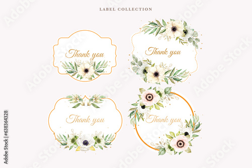 Watercolor poppy anemone label stickers illustration