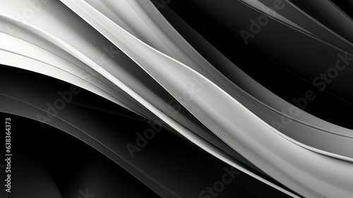 Black white silver gray abstract background for design. Geometric shape. Lines, stripes. 3d effect. Gradient. Light, glow, metallic. Web banner. Wide. Panoramic created with Generative AI