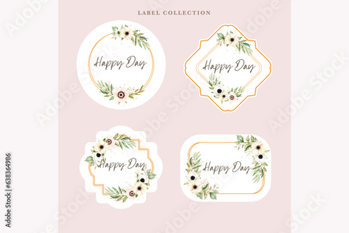 Watercolor poppy anemone label stickers illustration