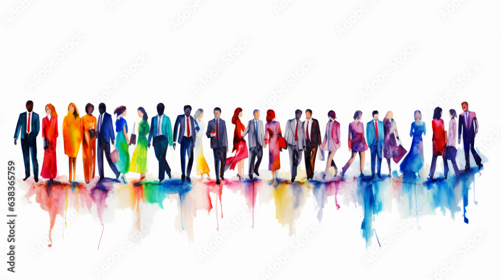 Abstract colorful art watercolor painting depicts a diverse group of, Teamwork businesspeople diversity of maintaining peace on the planet concept