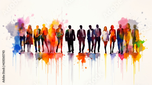 Abstract colorful art watercolor painting depicts a diverse group of, Teamwork businesspeople diversity of maintaining peace on the planet concept