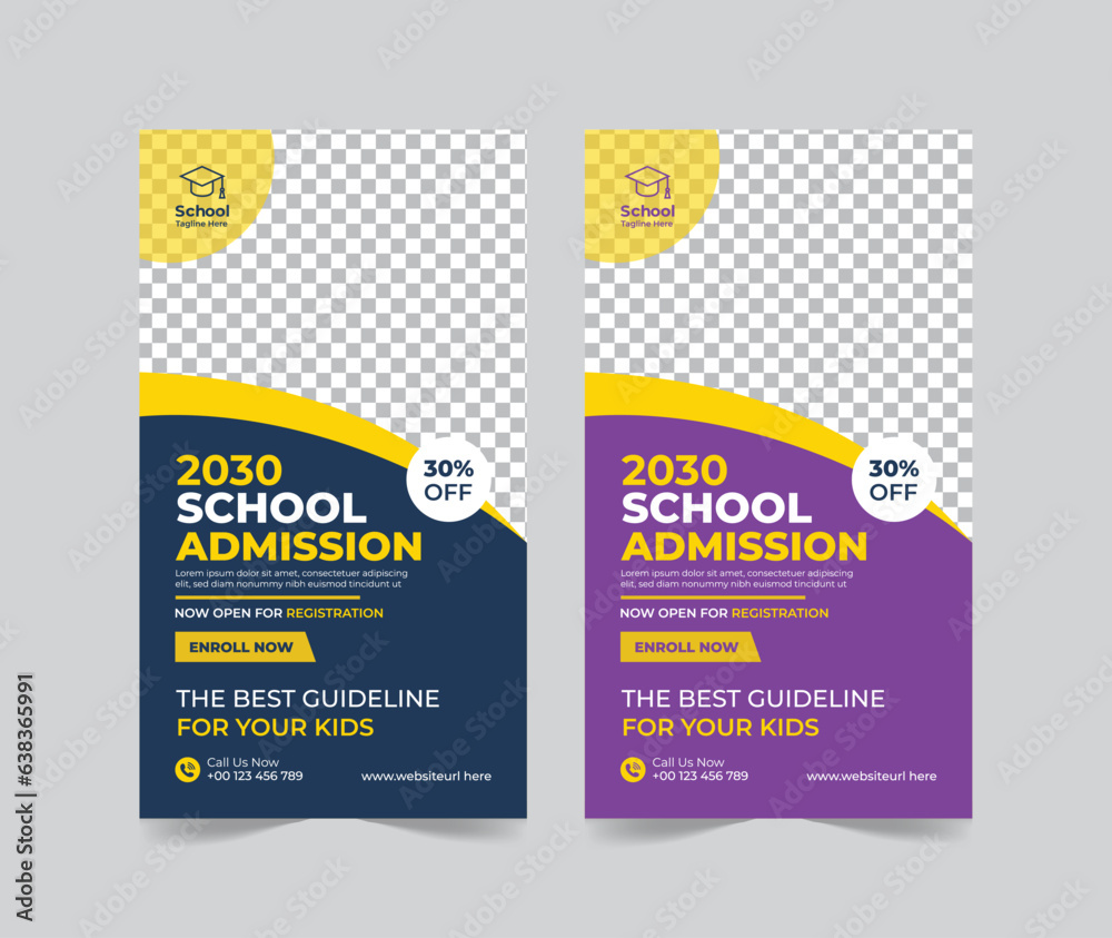 Fototapeta premium School Admission social media story template, Back to school social media story template or banner design template, Admission social media post design,school Admission promotional banner