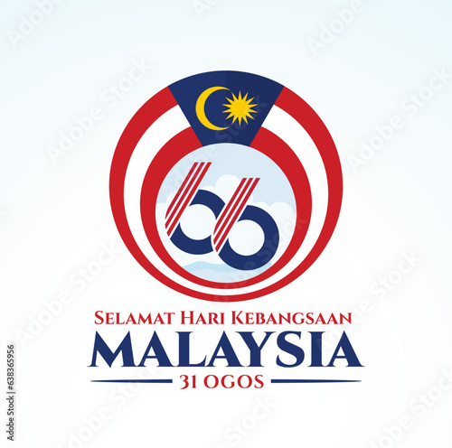66 Selamat Hari Kebangsaan Malaysia (Translation: Happy Malaysia National Day). Independence Day of Malaysia. 1957 - 2023. Vector Illustration.