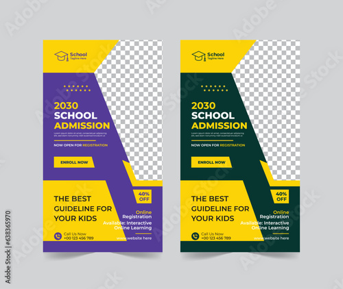 School Admission social media story template, Back to school social media story template or banner design template, Admission social media post design,school Admission promotional banner