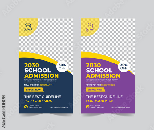 School Admission social media story template, Back to school social media story template or banner design template, Admission social media post design,school Admission promotional banner