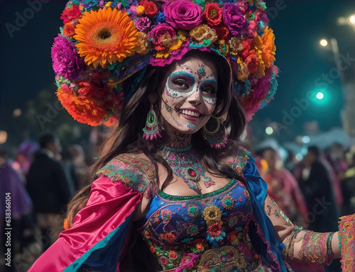beautiful woman with painted skull on her face for Mexico's Day of the Dead © Dwi