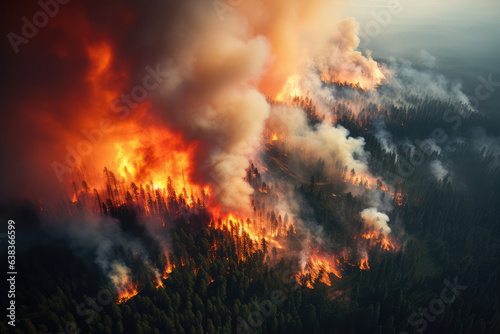 Aerial view of fire in the forest, generative AI