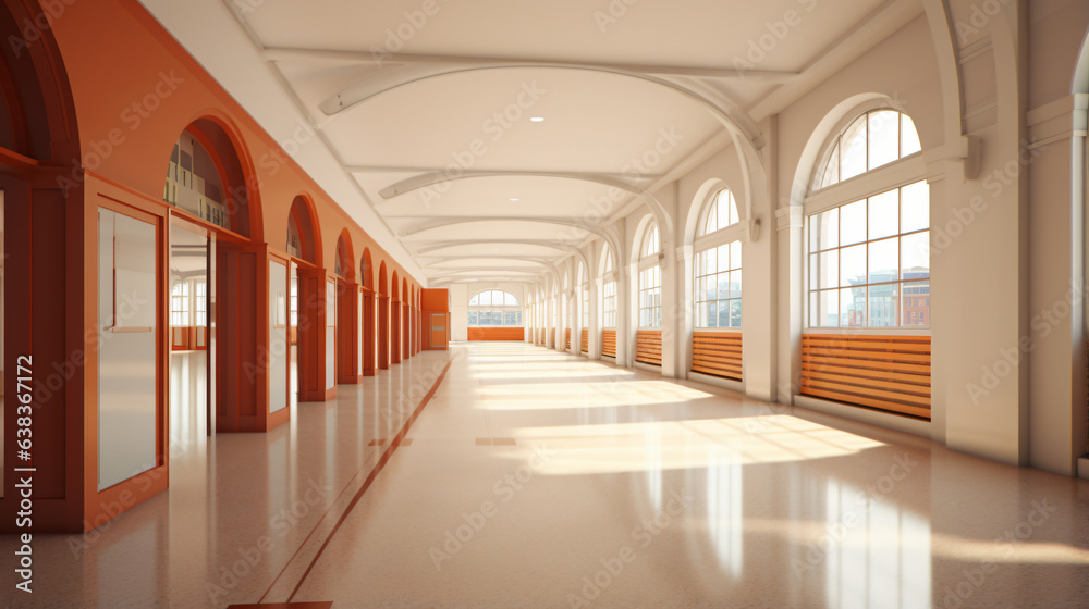 School hall and corridor interior