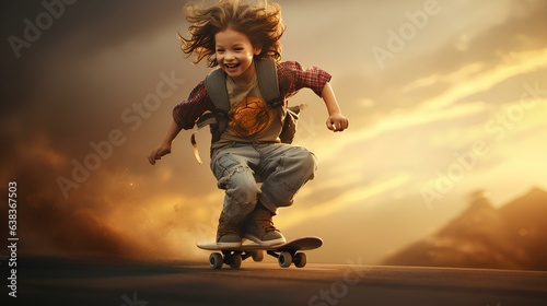 Happy joyful child riding a skateboard, close-up. © Vadim
