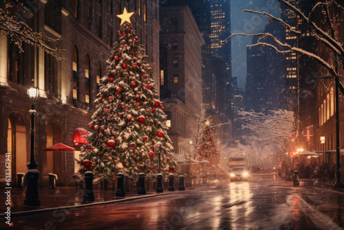 Christmas in New York City: A festive holiday scene for a Christmas card. © Ai Studio