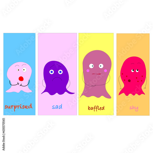 Ghost emotions. Four funny characters with different emotions