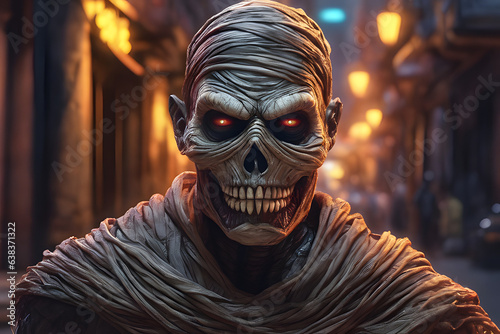 Portrait of a scary mummy. Generative Ai