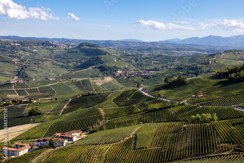 View of Langhe vineyards from La Morra,  UNESCO Site, Piedmont, Italy photo