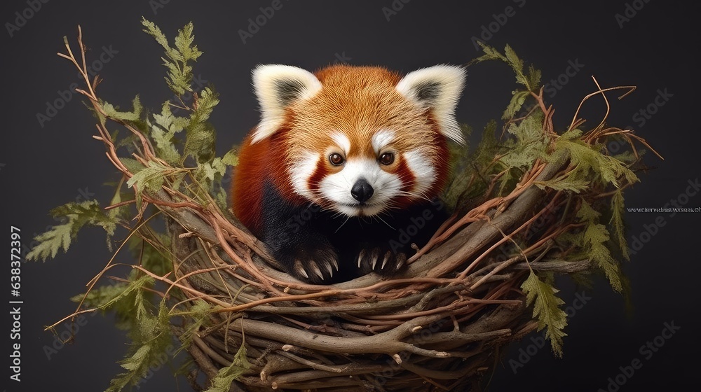 Fototapeta premium Adorable red panda photo realistic illustration - Generative AI.