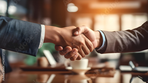 Businessman handshake for teamwork. Generative AI © mfz
