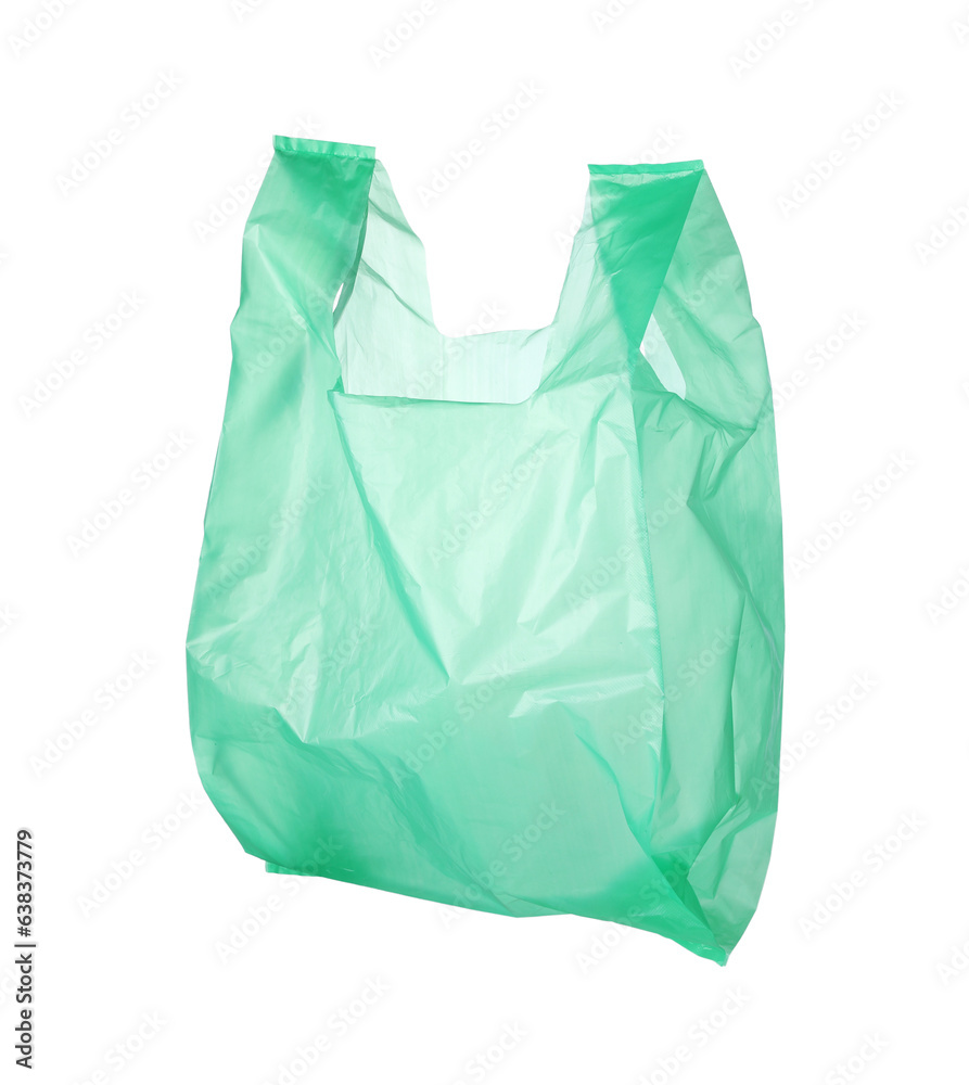 One green plastic bag isolated on white