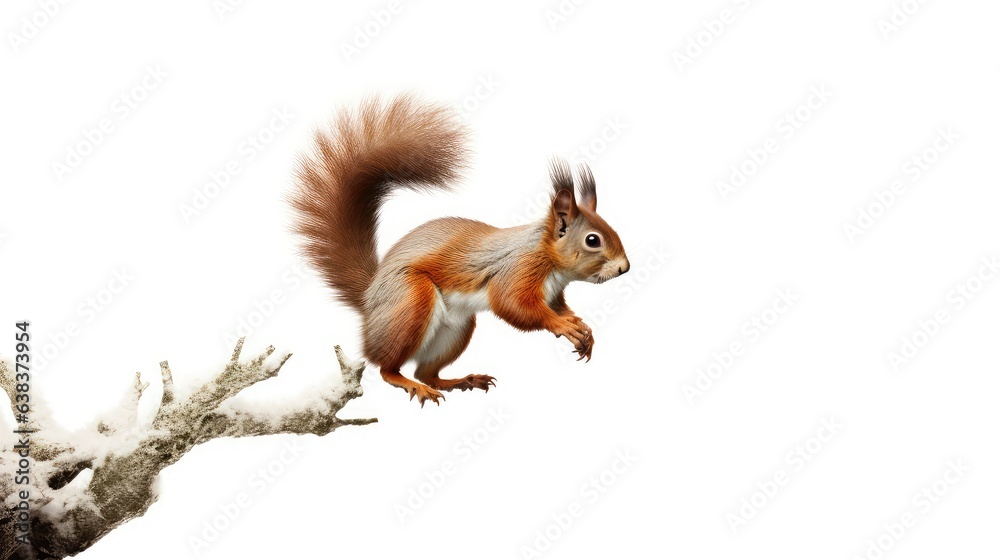 Red squirrel photo realistic illustration - Generative AI. Red squirrel photo realistic illustration - Generative AI.