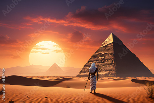 Tela Egyptian pyramid outdoors. Generative Ai