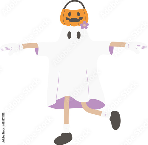 Retro Ghost Halloween Isolated Illustration Mascot Balance Pumpkin.svg
