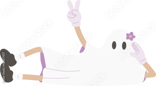 Retro Ghost Halloween Isolated Illustration Mascot Lazy Pose.svg