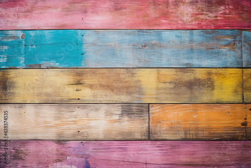 Trendy rainbow coloured old wooden wall, wooden background 