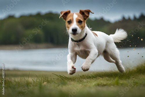 ack Russell Terrier dog running in the wild  Generative AI