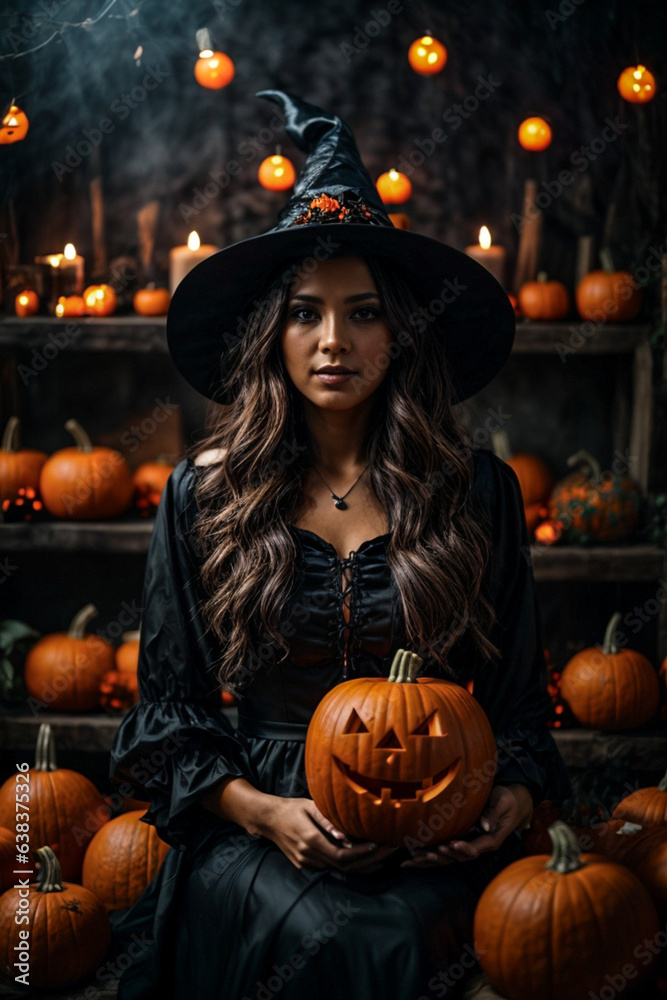 Halloween Pumpkin Patch Surrounding Enigmatic Witch Halloween Pumpkin Patch Surrounding Enigmatic Witch