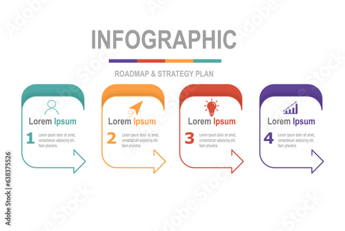 infographic elements  template, business concept with 4 steps,  multi color minimal rectangle shape design for workflow layout, diagram, annual report, web design.Creative banner, label vector