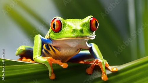 Red-eyed tree frog photo realistic illustration - Generative AI. photo