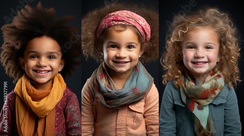 Collage of ethnically different happy children.