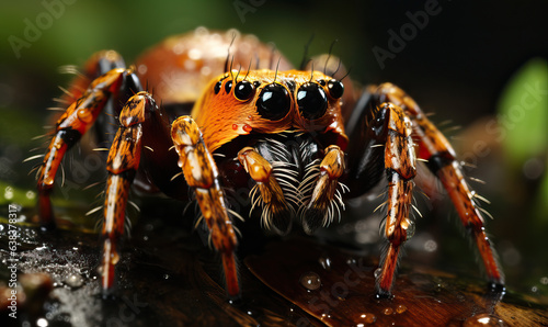 Close-up color image of a spider on a blurred background.