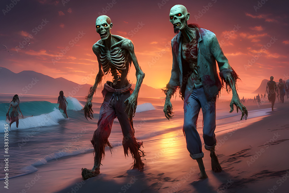 Zombie horde. Zombie apocalypse scene. Generative Ai Zombie horde. Zombie apocalypse scene. Generative Ai