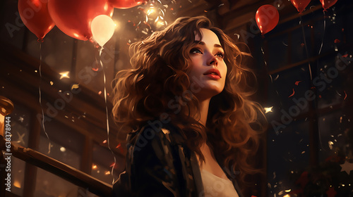 image portrait of a young beautiful woman in a festive atmosphere. Romantic party